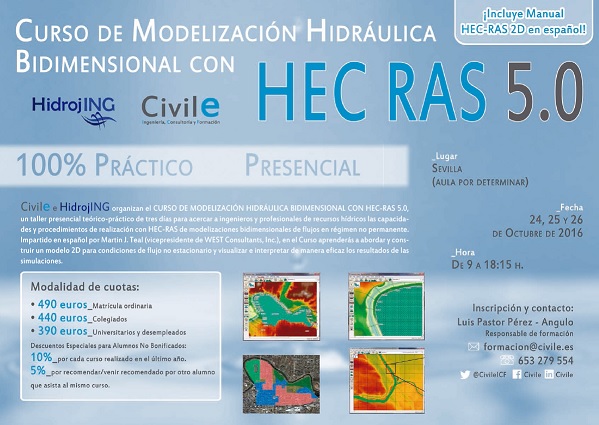 Curso de modelización hidráulica bidimensional con HEC-RAS 5.0 en Sevilla
