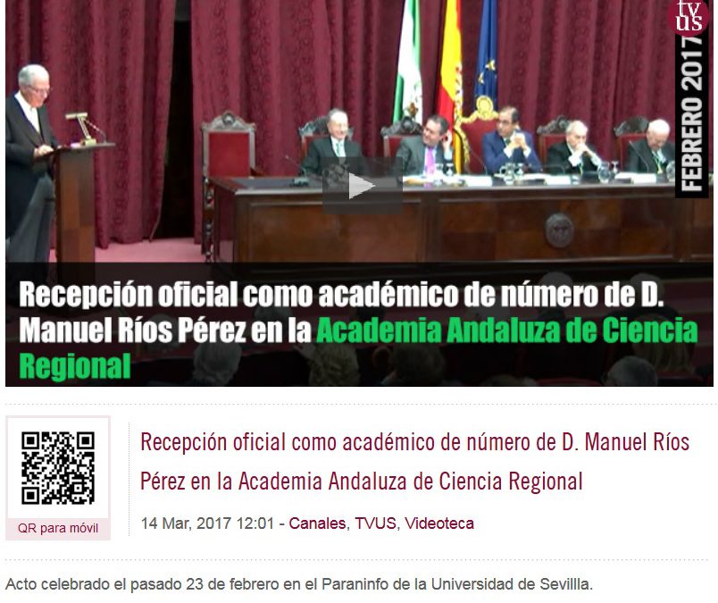 Video de la Recepción oficial como académico de número de D. Manuel Ríos Pérez