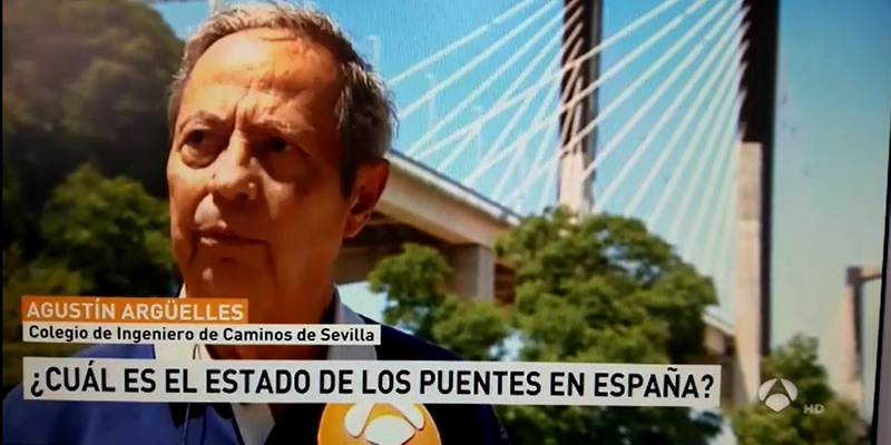 Noticia ANTENA3 TV sobre el estado de los puentes en España, interviene el Representante en Sevilla, Agustín Argüelles