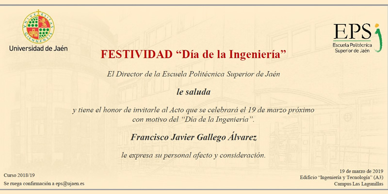 Jaén | Invitación Acto Académico Festividad Día de la Ingeniería 2019