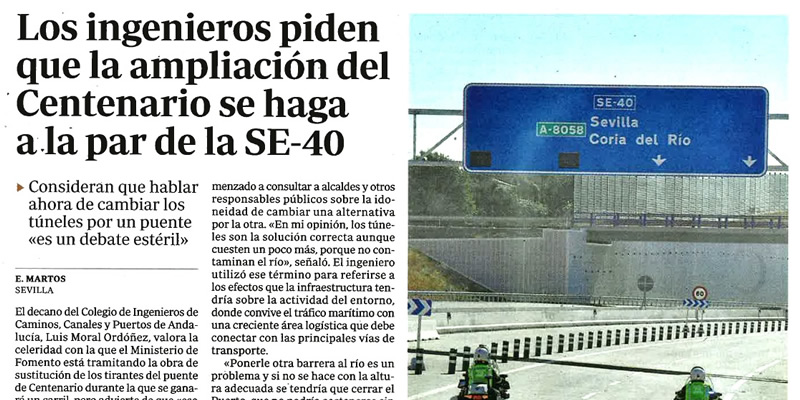 Los ingenieros piden que la ampliación del puente del Centenario se haga a la par de la SE-40